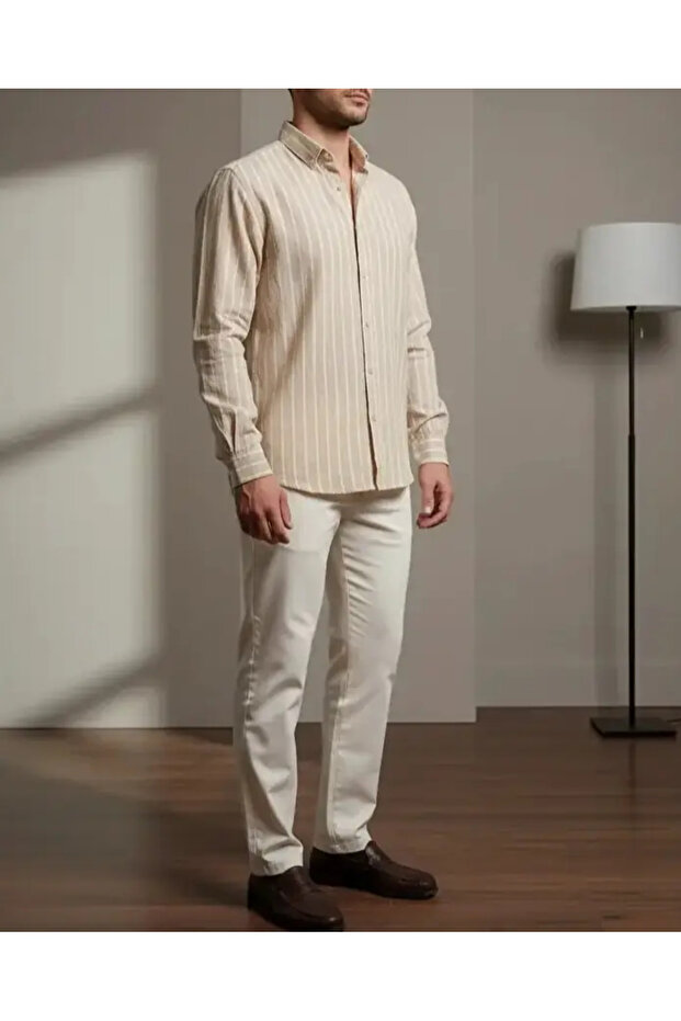 Oversize Dokuma Kumaş Gömlek - 3