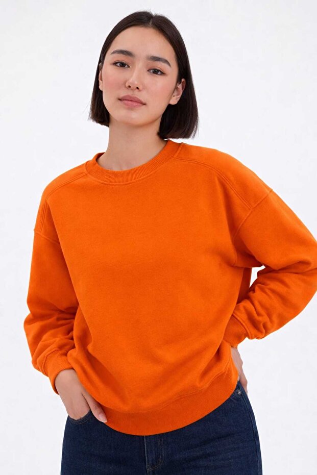 Oversize Basic Sweatshirt 3 İp Şardonsuz - 1