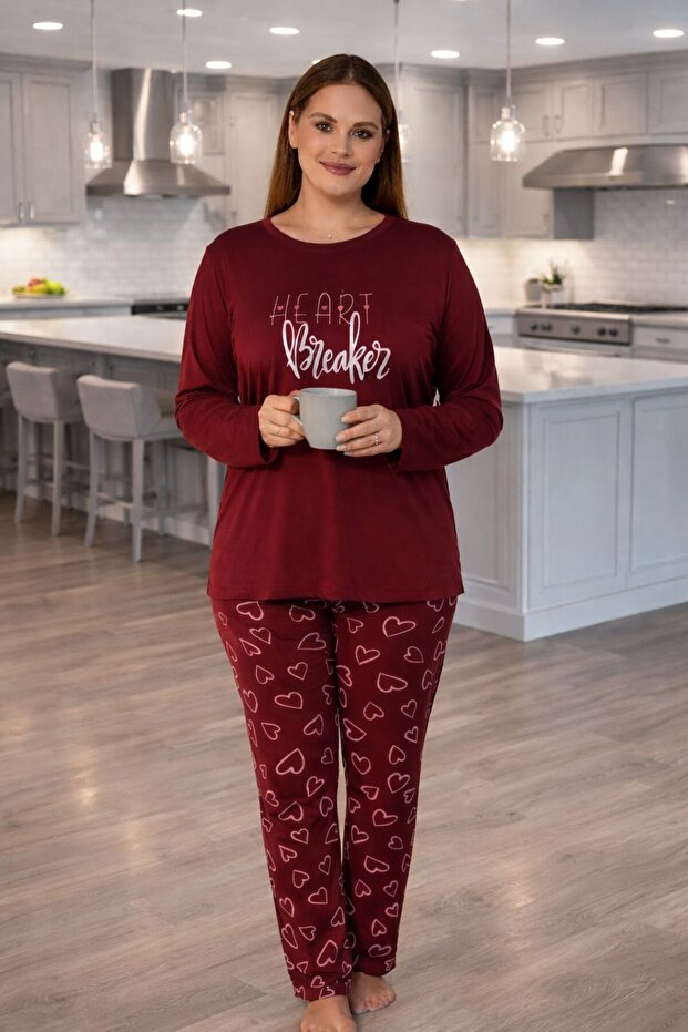 Women's Plus Size Heart Patterned Pajama Set