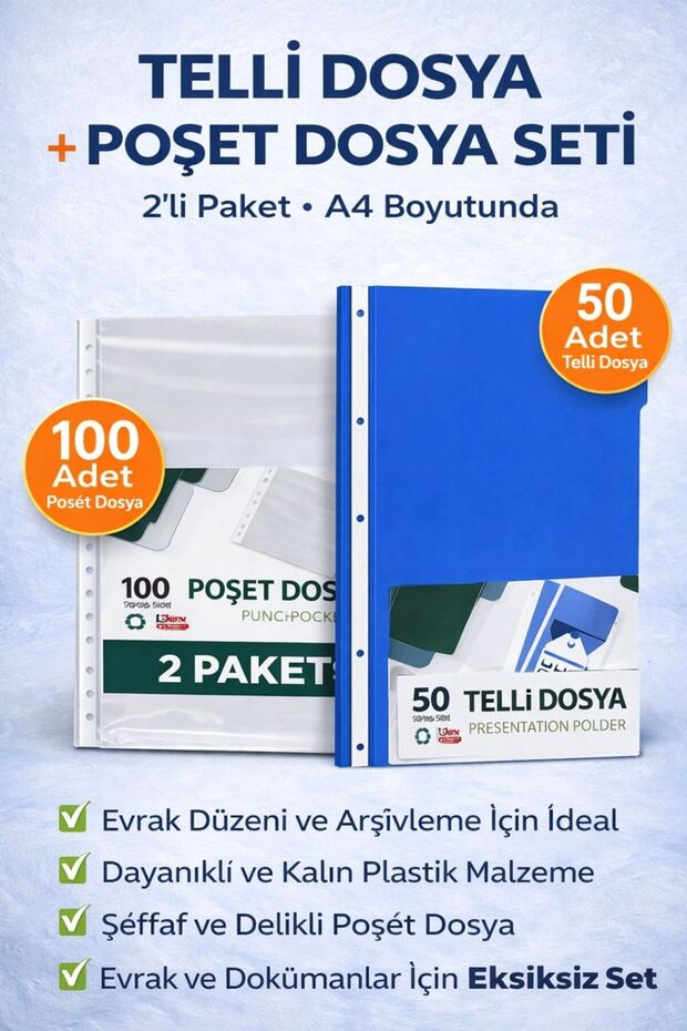 ANI OFİS KIRTASİYE A K Telli Dosya + Poşet Dosya Seti – 2'li Paket (50'li + 100'lü)
