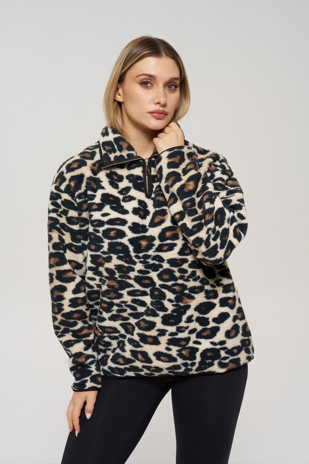Leopar Dik Yaka Sweatshirt - 5
