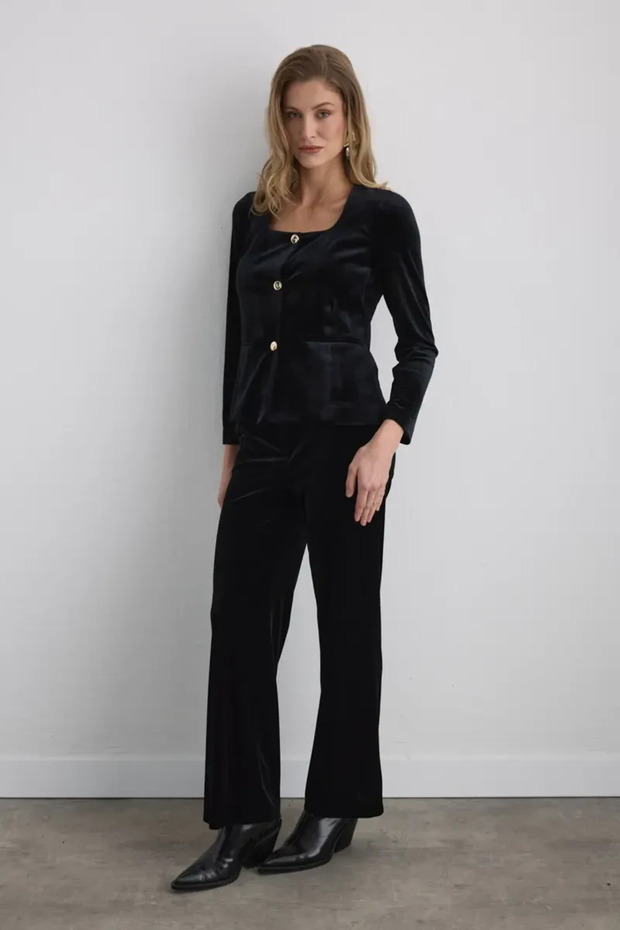 Düğmeli Kadife Ceket - Siyah - 2
