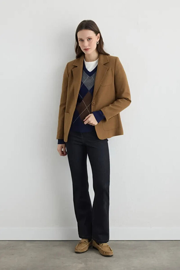 Yünlü Blazer Ceket - Camel - 2