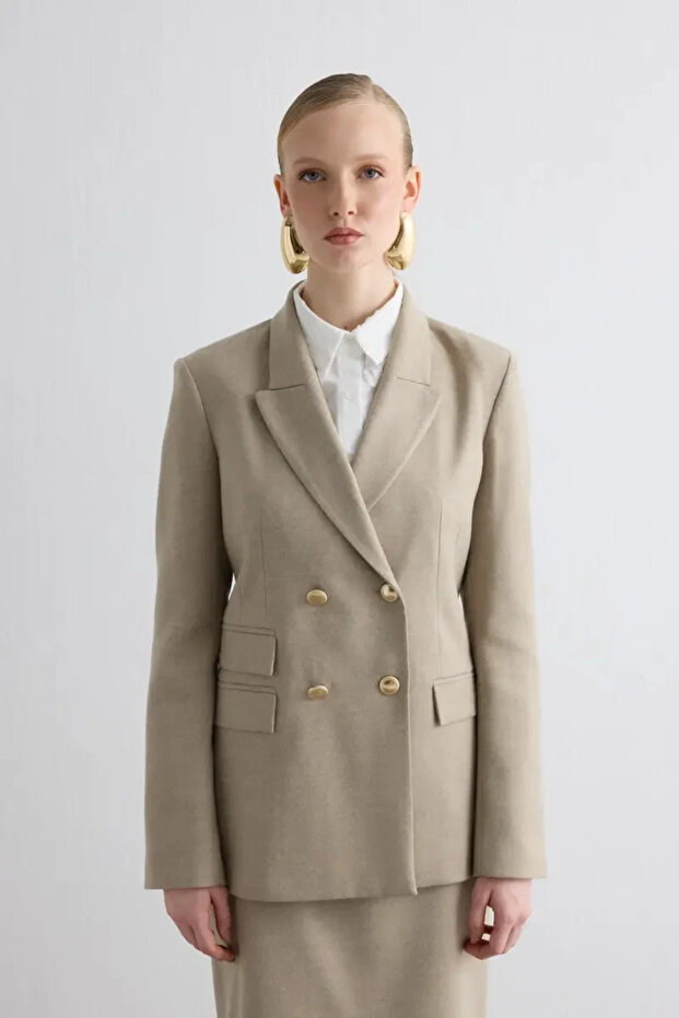 جاكيت كشمير مزدوج الصدر - بيج - 1