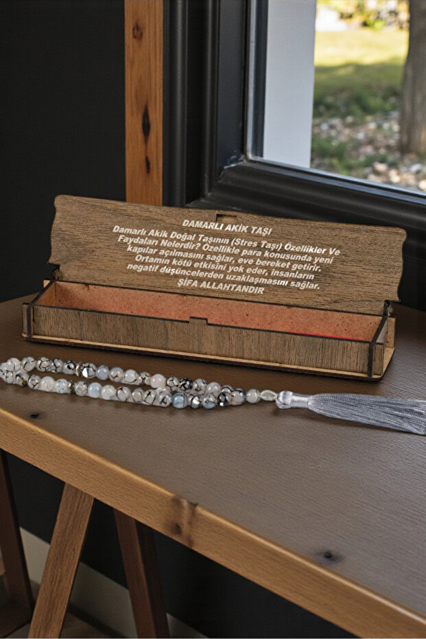 Damarli Agate Natural Stone Prayer Beads - in Special Wooden Box