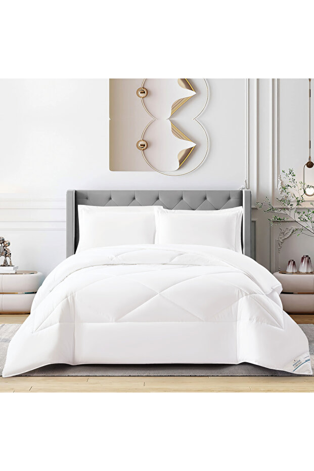 طقم غطاء لحاف من الألياف الدقيقة للفنادق مكون من 3 قطع - يناسب سرير مقاس 260×240 سم - تصميم ماسي قابل للعكس