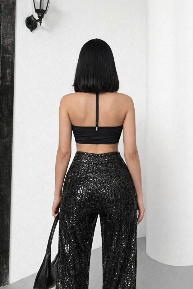 Siyah Payet Pantolon - 4