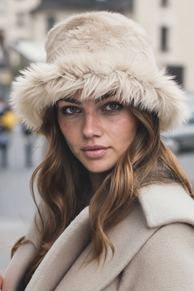 Russian Kalpak Hat Women's Fur Plush Winter Hat, Soft Textured, Warm Keeping Kalpak Model