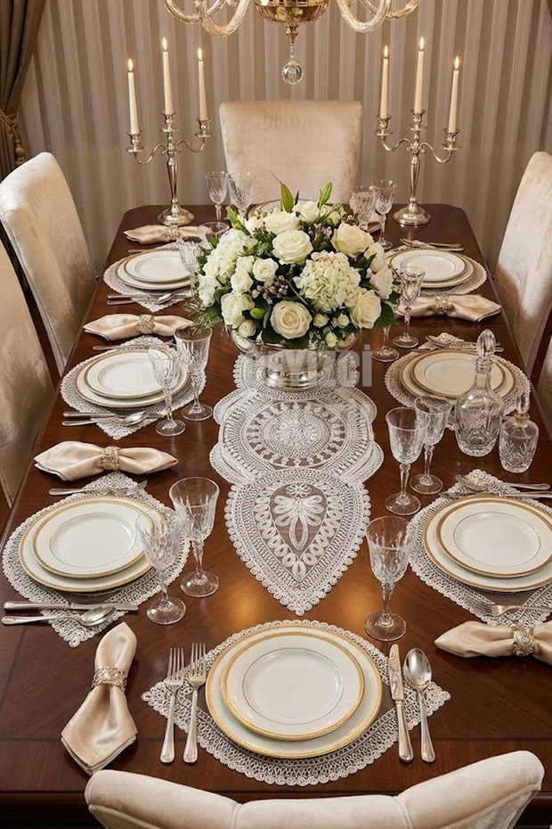 Placemat Runner Set Presentation Corded Embroidered Modern American Service Set 6-Person Set