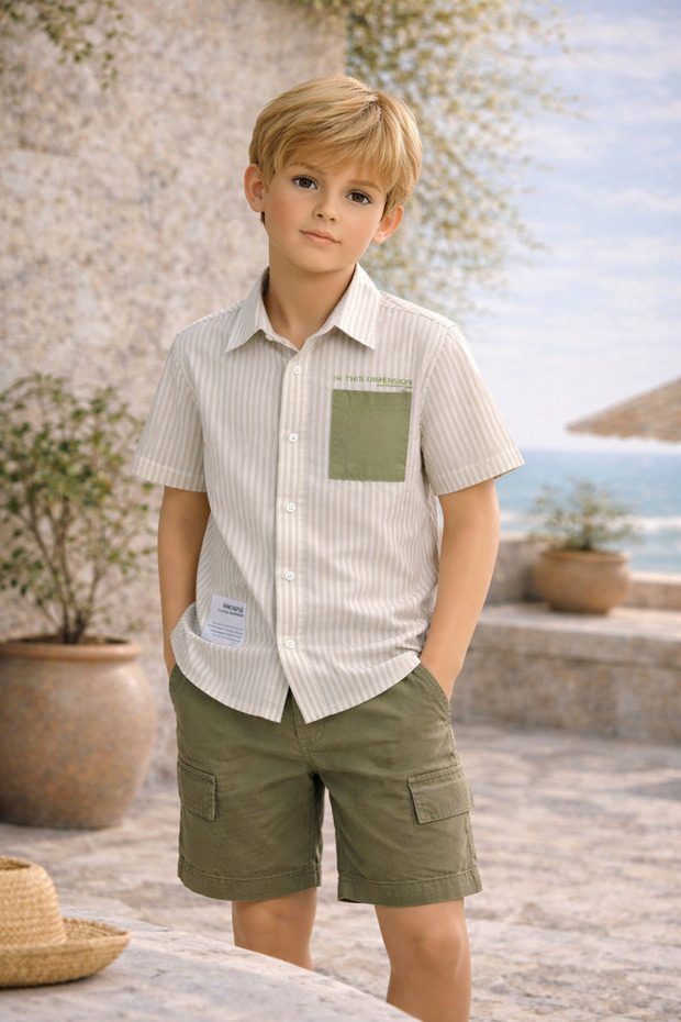 Khaki Boy's Striped Shirt 1-5 Years Old