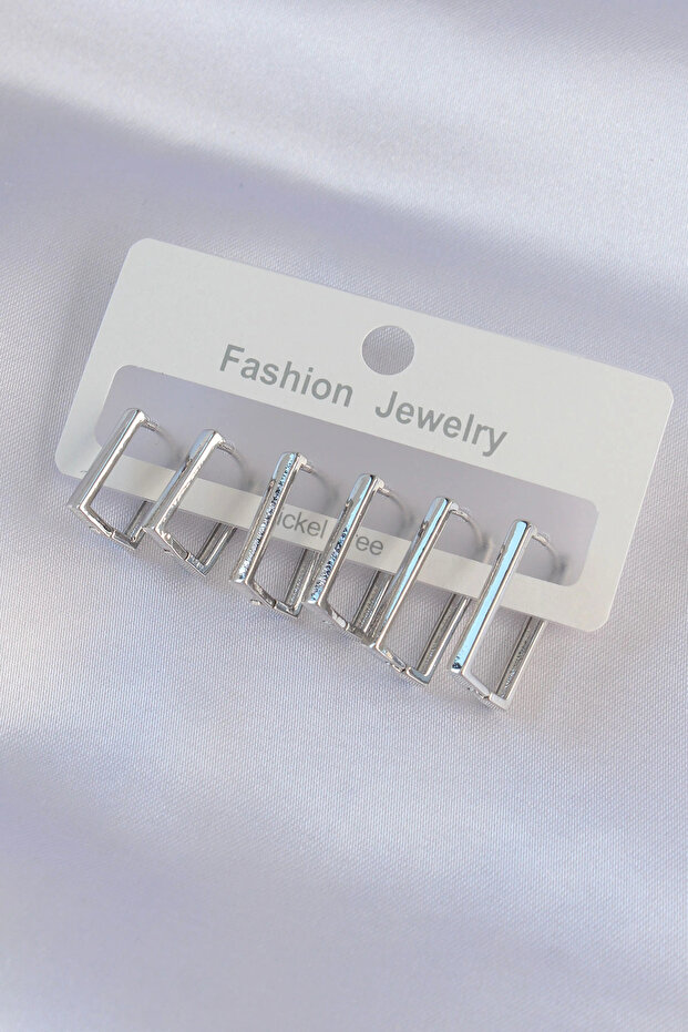 Brass Silver Color Rectangular Model Earring Set - 1