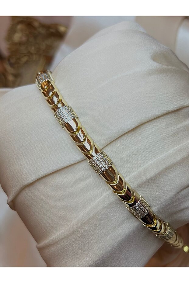 Kalın Form Gold–Zirkon Bileklik - 1