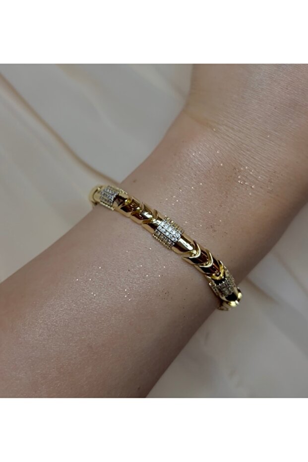 Kalın Form Gold–Zirkon Bileklik - 2