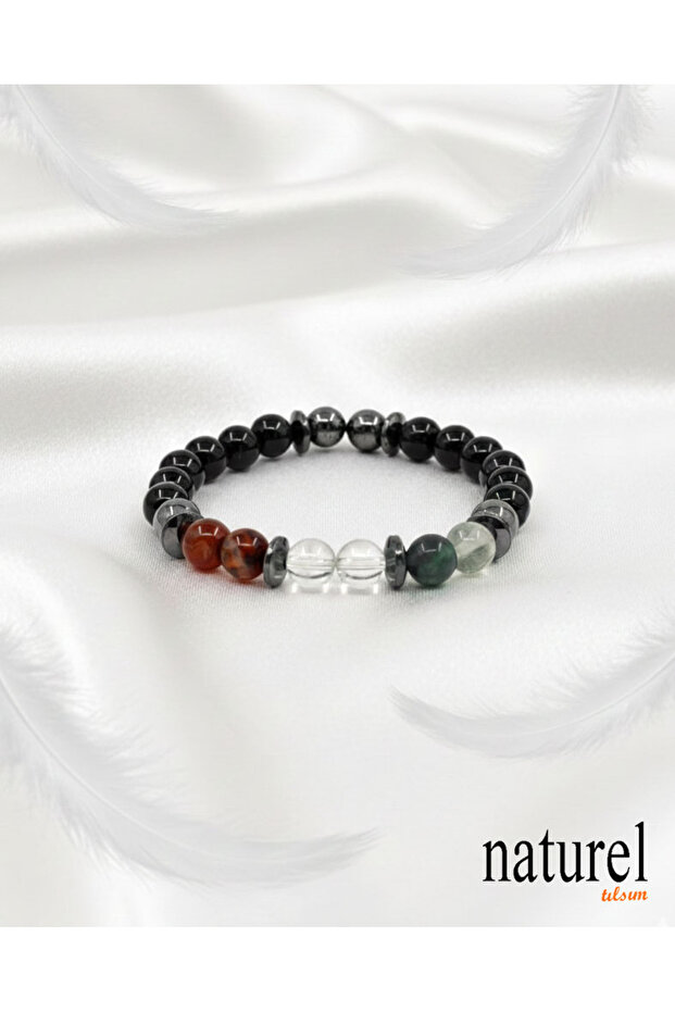 Original Aquarius Zodiac Natural Stone Bracelet - Agate-Fluorite-Crystal Quartz-Onyx