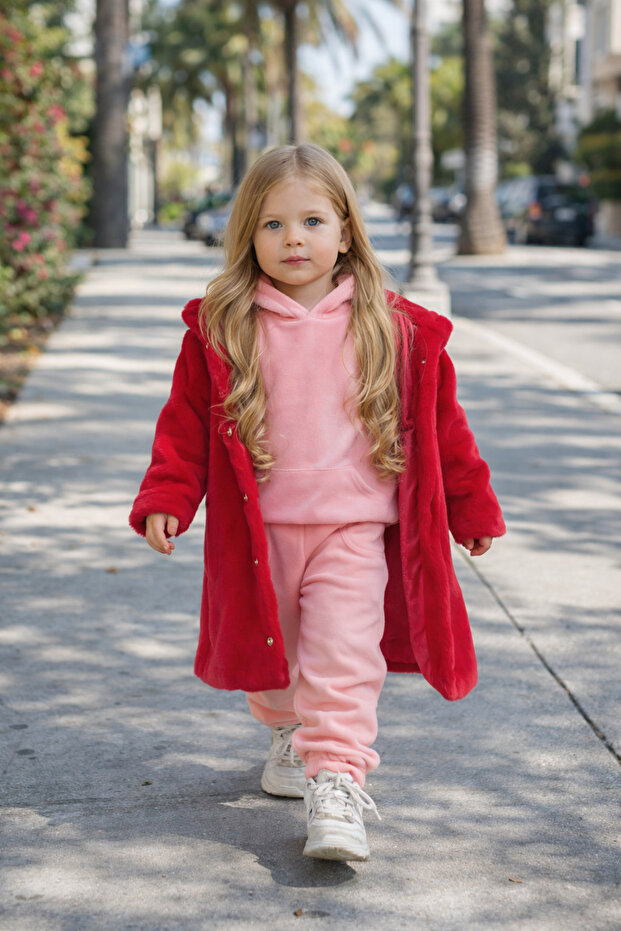 Girl's 3-6 Year Old Tracksuit Set and Plush Coat 3-Piece Set Winter Coat