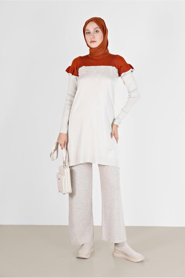 TWO COLOR SHOULDERS FRILLED KNITWEAR TUNIC 42040