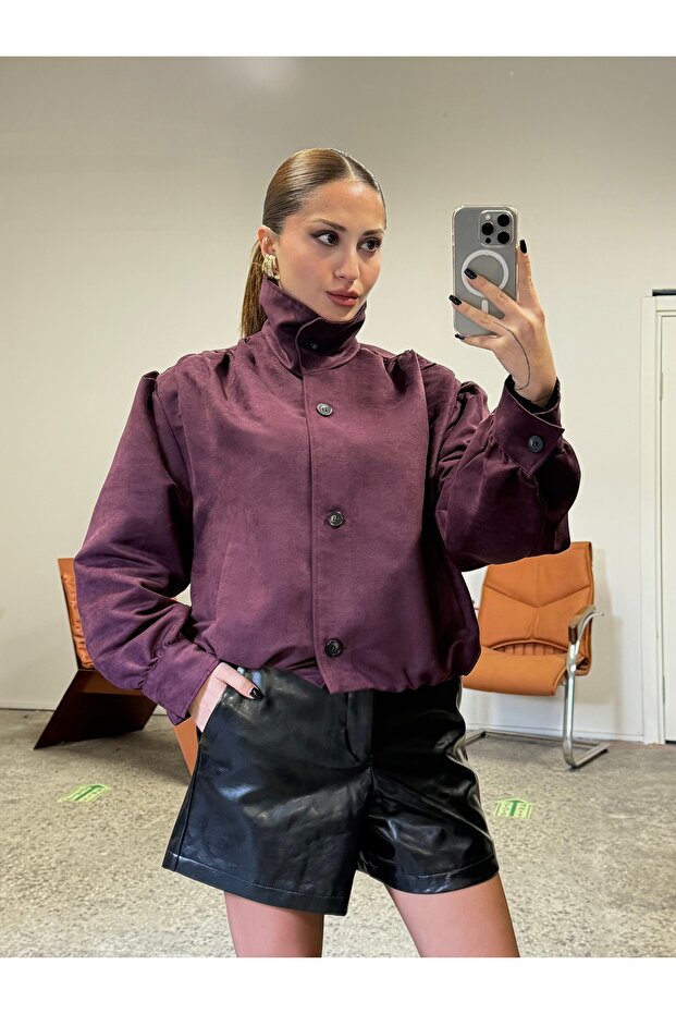 Dik Yaka Süet Ceket - 2