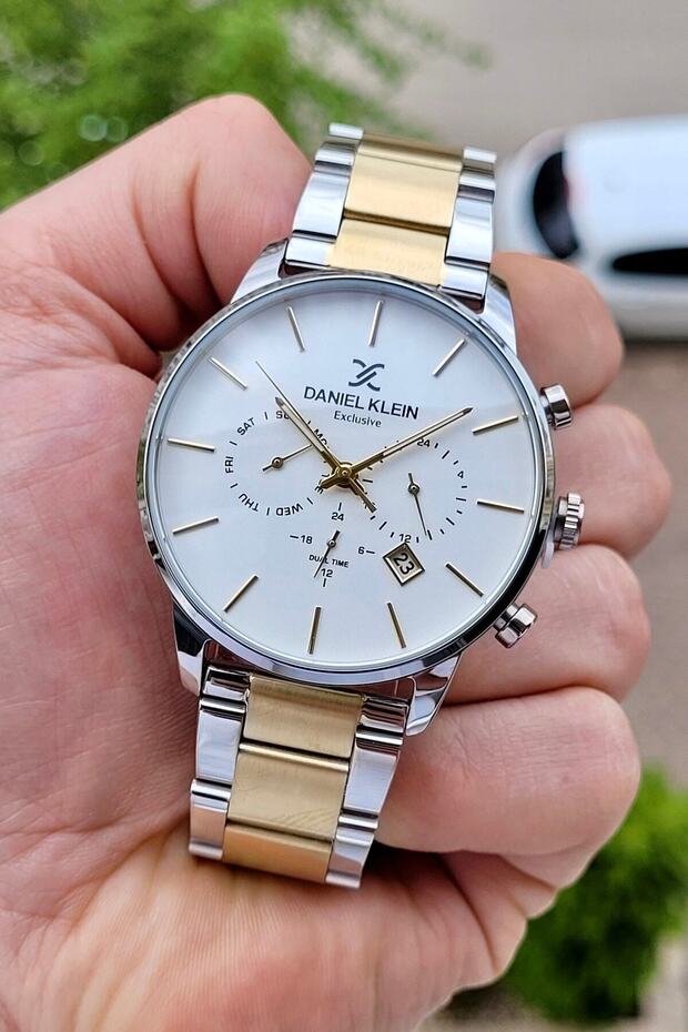 ساعة يد رجالية باللون الذهبي والفضي مع مؤشرات وظيفة نشطة - 3