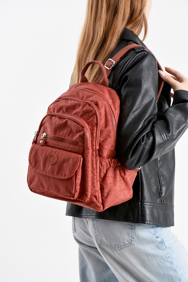 255 Crinkle Fabric Backpack Salmon - 1