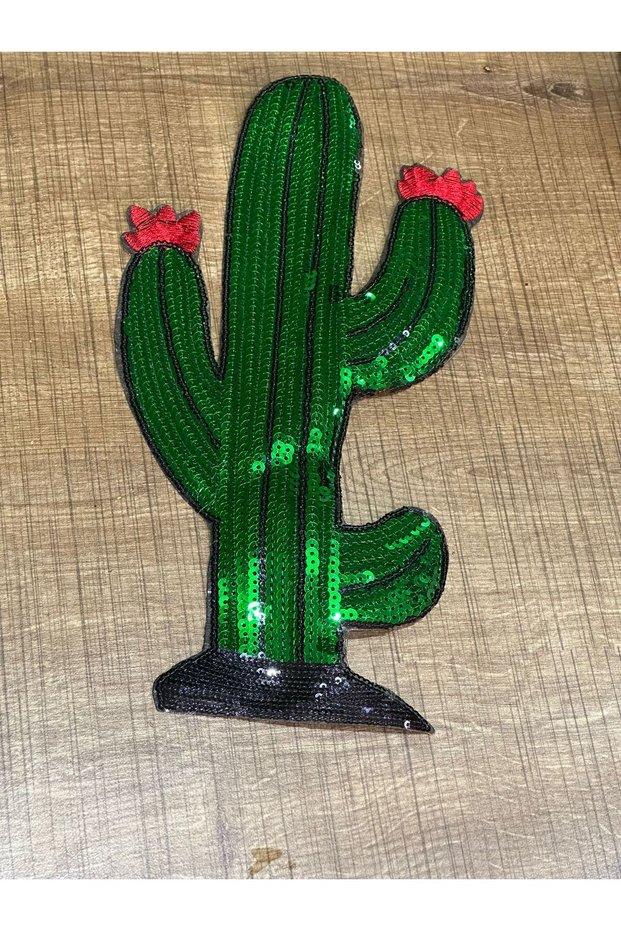29X14 cm Iron-On Applique Sequined Green Cactus Embroidery Sewing Accessory