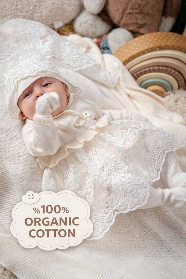 Baby Girl Daisy Detailed Hospital Discharge Set-Premium Cotton Knit Newborn Set-Gift Ready