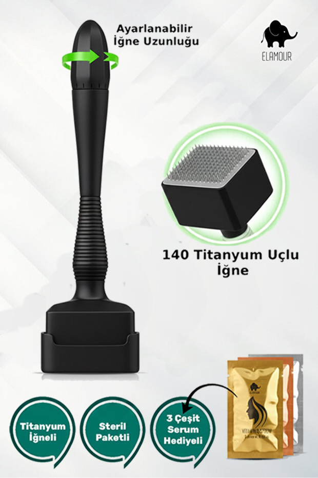 Adjustable Needle with 140 Titanium Needles (0.25-3.0mm) - with Serum Gift - Black Dermastamp