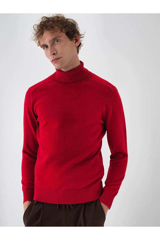 Male Kırmızı Yünlü Basic Kazak - 1