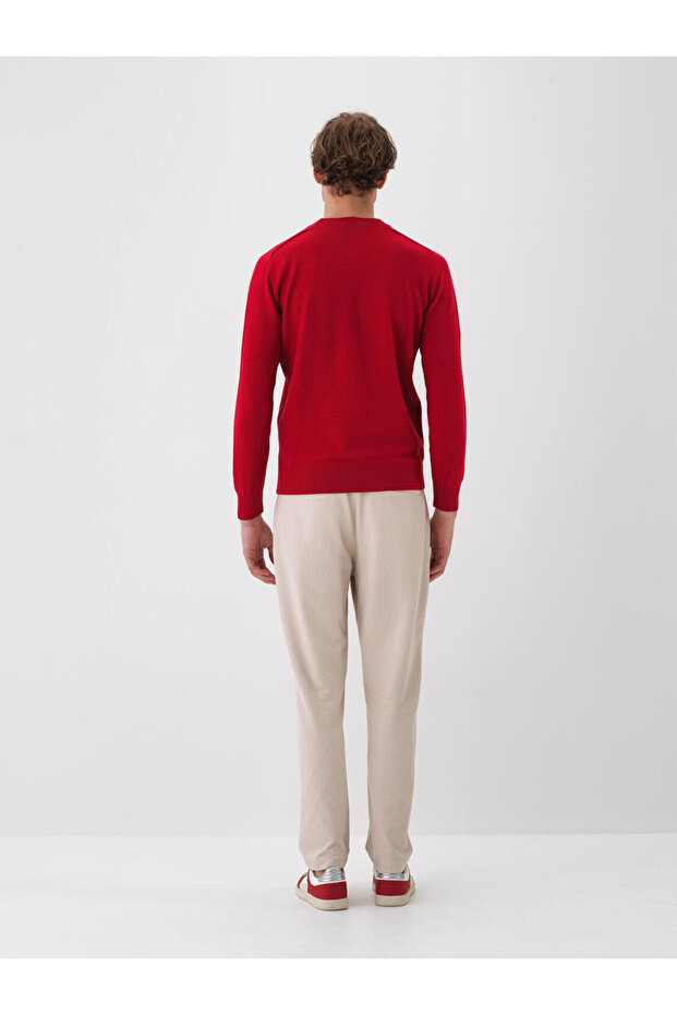 Male Kırmızı Yünlü Basic Kazak - 4