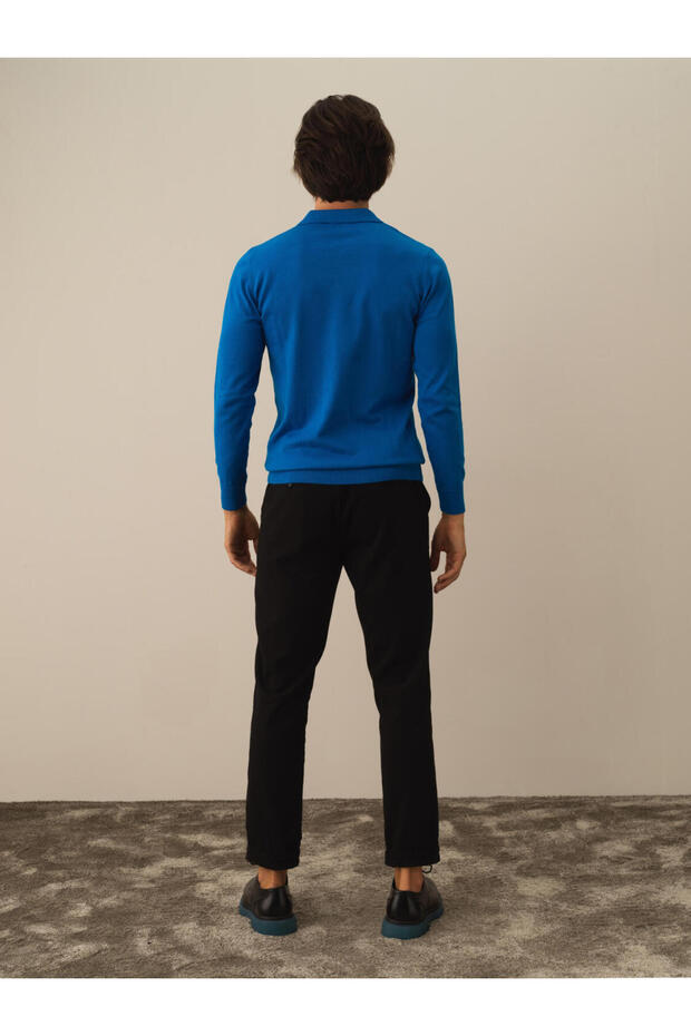 Erkek Mavi Polo Yaka Regular Fit Basic Kazak - 3