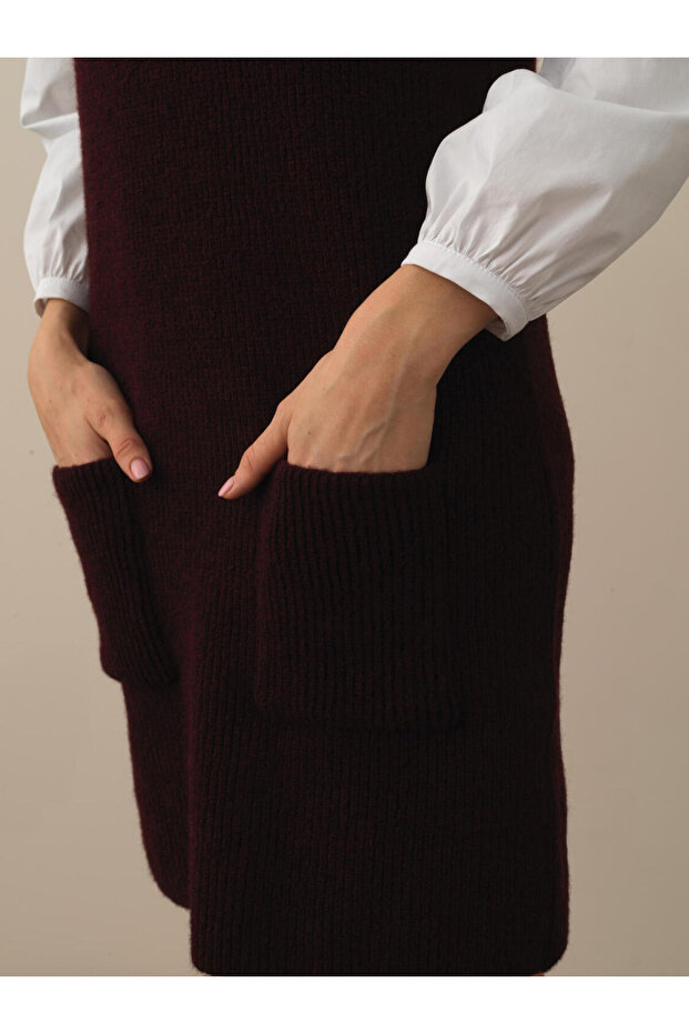 Kadın Bordo Oversize Triko Elbise - 2