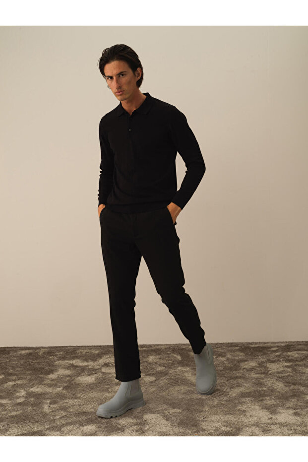 Erkek Siyah Polo Yaka Regular Fit Basic Kazak - 2
