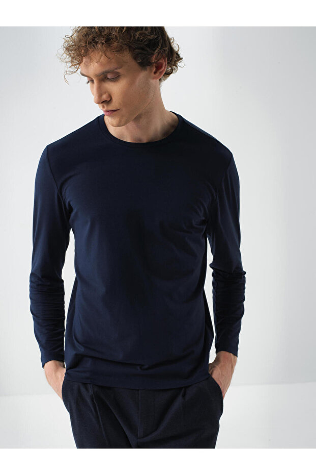 Erkek Lacivert Modal Basic Tişört - 1