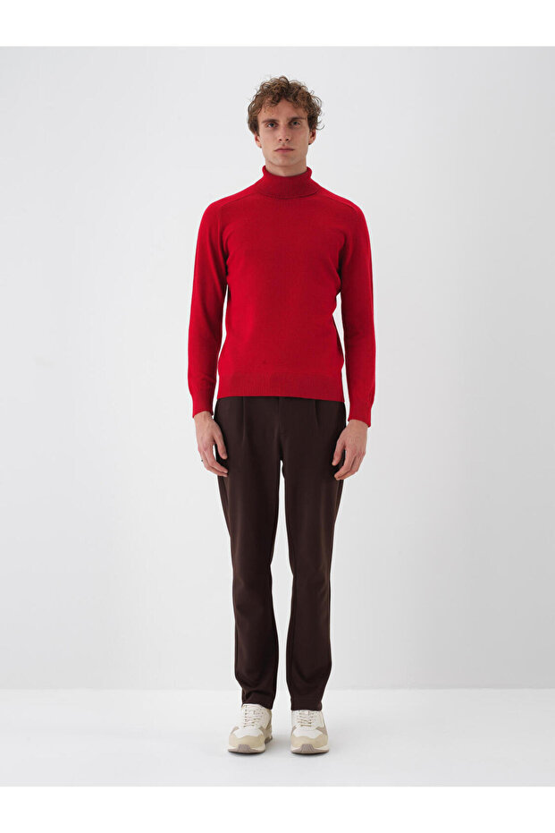 Male Kırmızı Yünlü Basic Kazak - 5