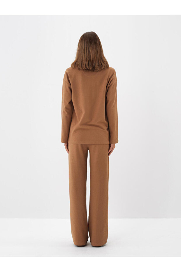 Kadın Camel %100 Pamuk Basic Tişört - 4