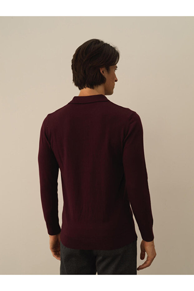 Erkek Bordo Polo Yaka Regular Fit Basic Kazak - 3