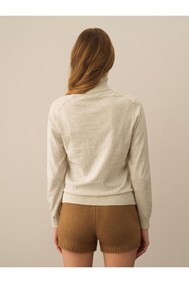 Kadın Ekru Regular Fit Basic Kazak - 3