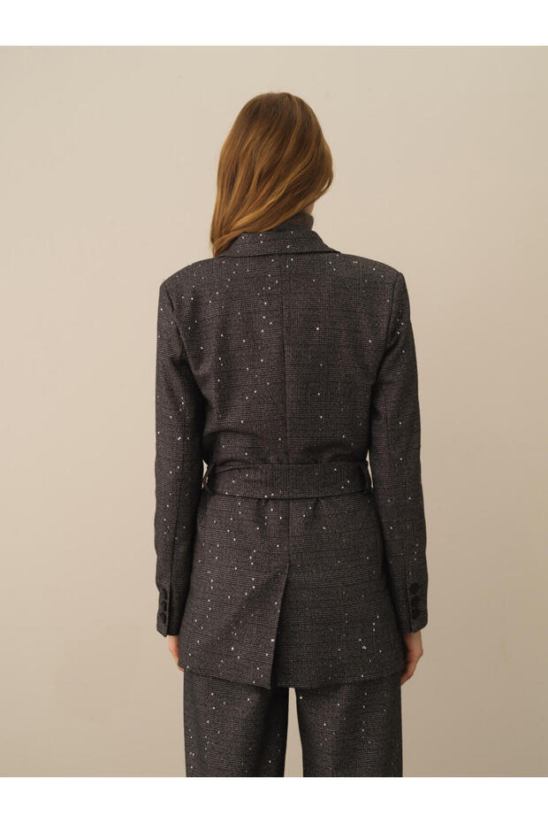 Kadın Siyah Regular Fit Pullu Ceket - 2