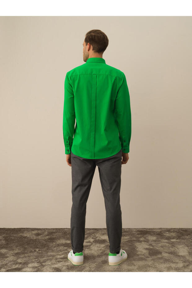 Erkek Yeşil Regular Fit Basic Gömlek - 3