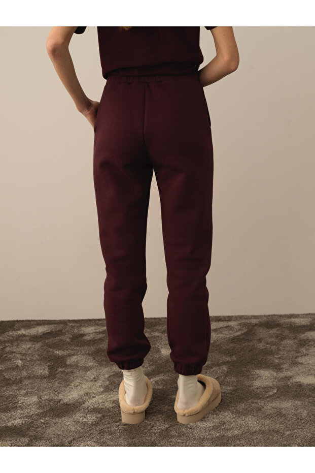 Kadın Bordo Basic Sweat Pantolon - 2