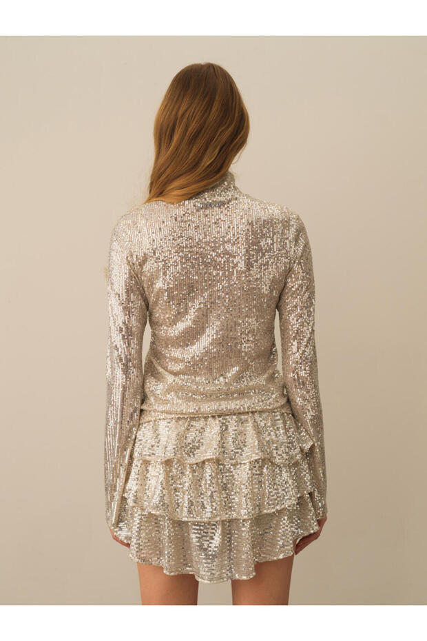 Kadın Bej Regular Fit Pullu Bluz - 3