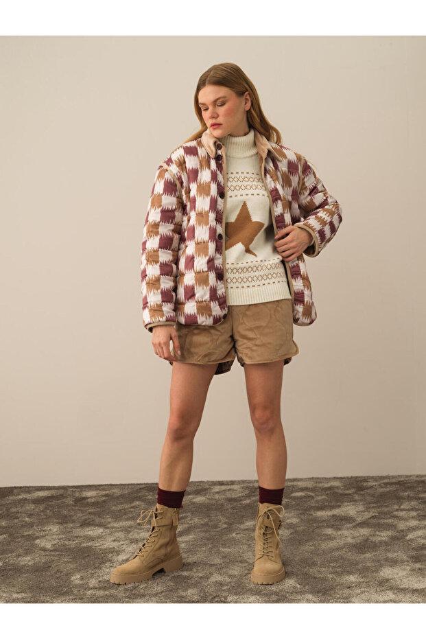 Kadın Camel Oversize Çift Taraflı Mont - 6