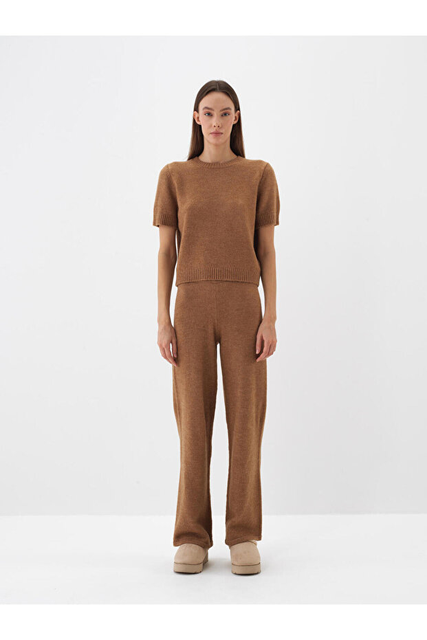 Kadın Camel Mohair Kısa Kol Basic Kazak - 4