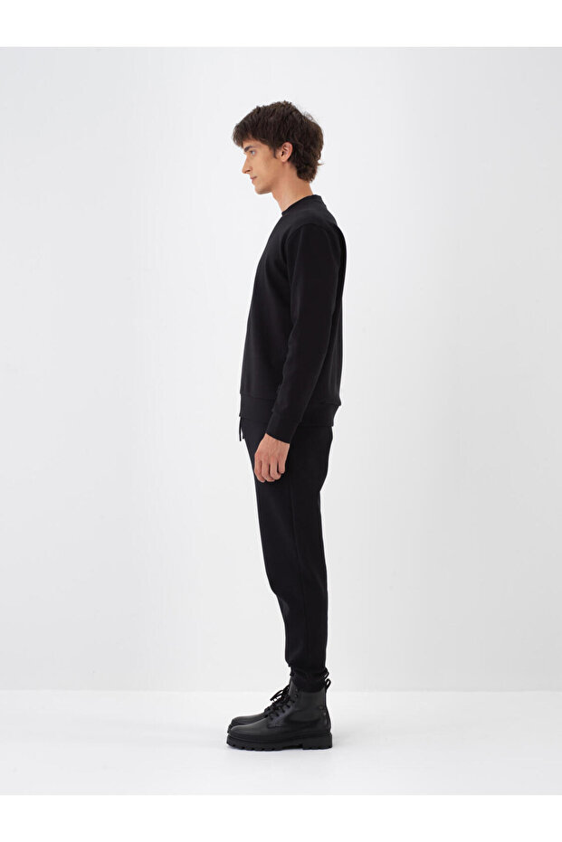 Erkek Siyah Pamuklu Basıc Sweatshirt - 2