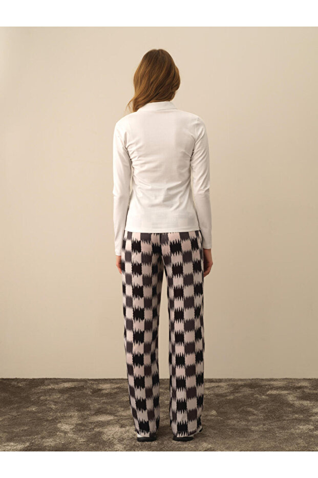 Kadın Beyaz Polo Yaka Modal Basic Tişört - 3