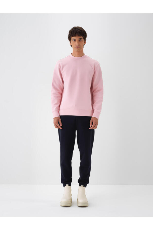 Erkek Pembe Pamuklu Basıc Sweatshirt - 4