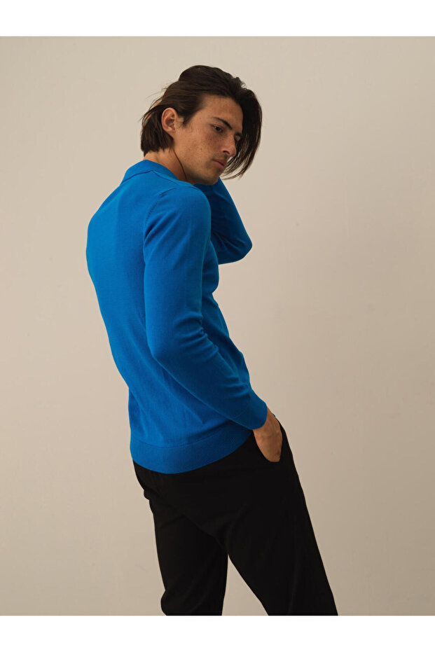 Erkek Mavi Polo Yaka Regular Fit Basic Kazak - 2