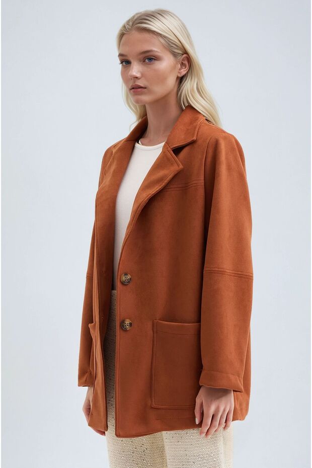 Kiremit Düğmeli Basic Süet Blazer Ceket 6174 - 3
