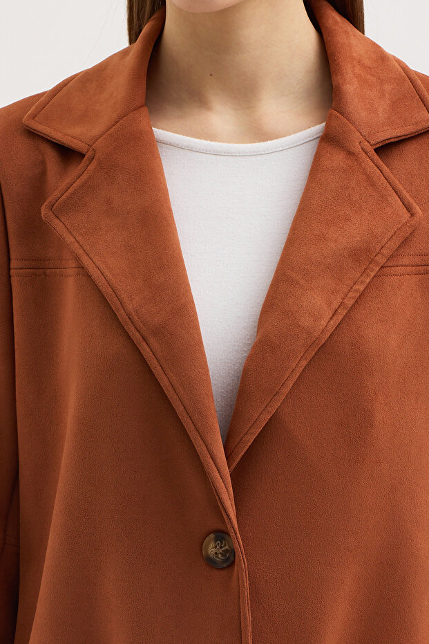 Kiremit Düğmeli Basic Süet Blazer Ceket 6174 - 6
