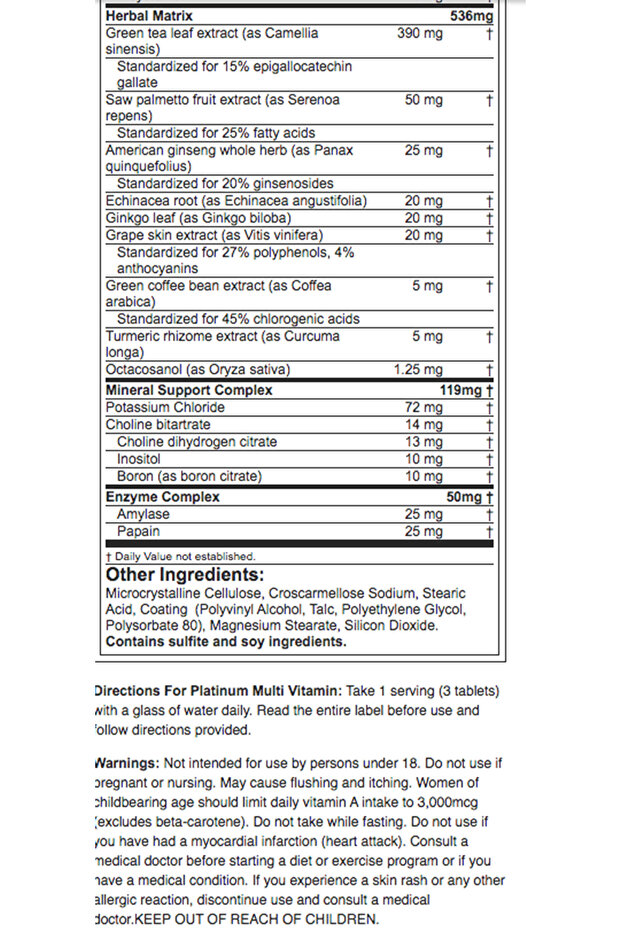 Platinum Multi-Vitamin , 90 Tablets. USA Version.40. - 3
