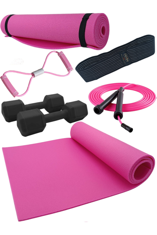 6 Pieces Pilates Mat Squat Band 1 kg Dumbbell Jump Rope Chest Elastic Complete Set